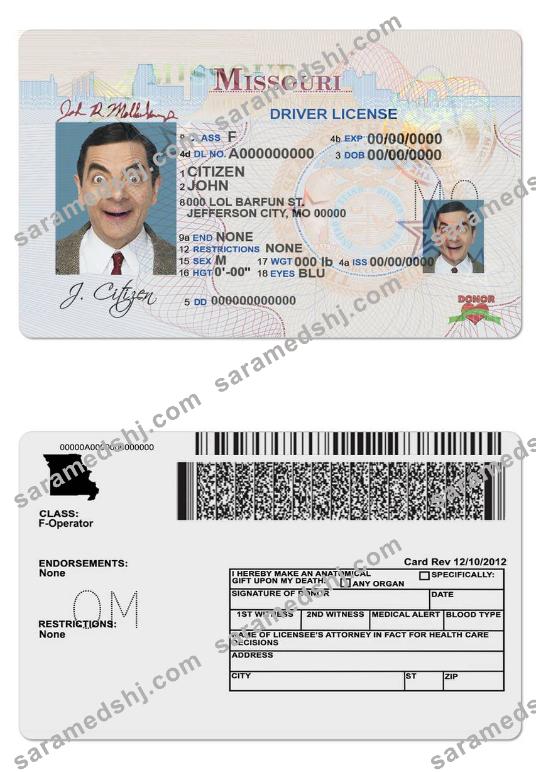 USA Missouri driving license